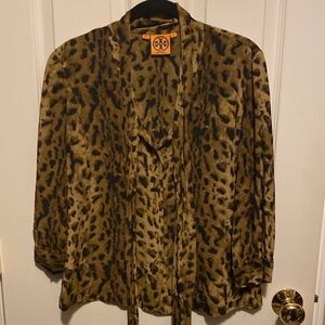 Tory Burch Leopard Print Pussybow Blouse Size 6